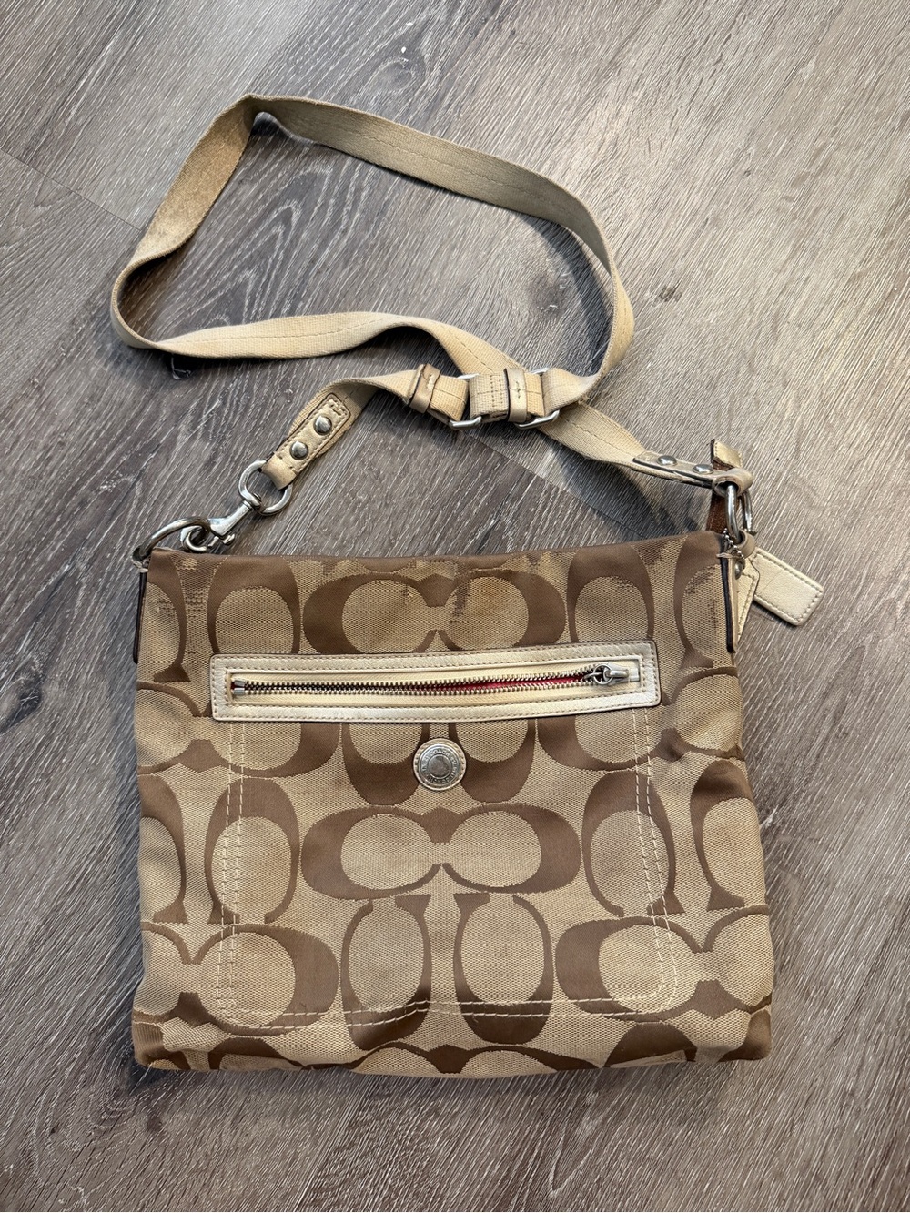 Coach Brown/Tan Signature Canvas Crossbody Bag